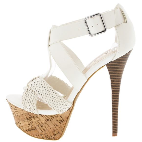 white cork platform heels